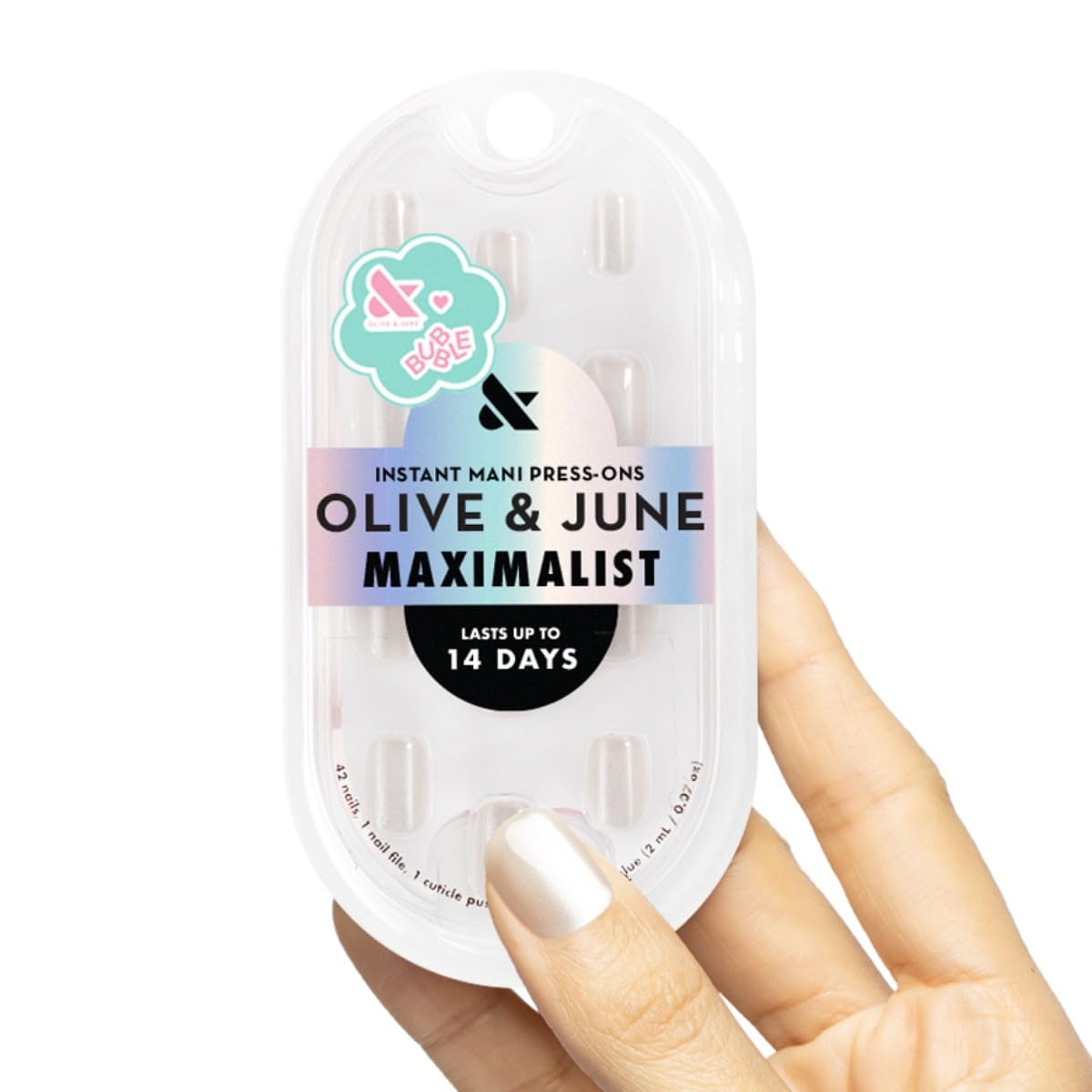 Maximalist Press-On Nails - Non-Toxic, Long-Lasting, Salon-Quality | 42 Fake Nails in 21 Sizes - Short Round Sky Chrome