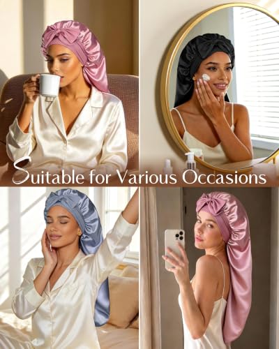 YANIBEST Extra Long Satin Sleep Bonnet with Adjustable Tie Band