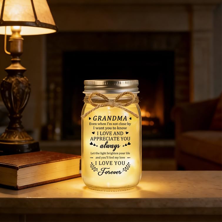 Grandma Night Light Mason Jar Gift - Warm Light Decor