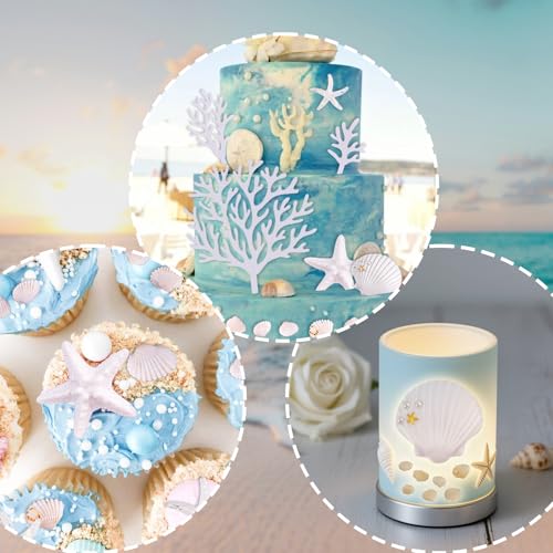 Ocean-Themed Cake Toppers Set - 20pcs Seashells & Starfish Decorations