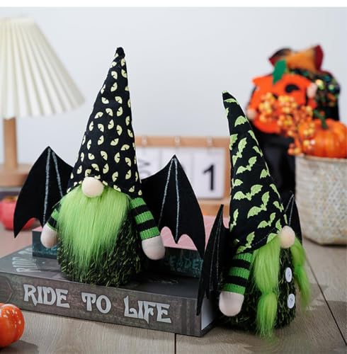 Green Bat Gnome Plush Decoration - Halloween Table Decor
