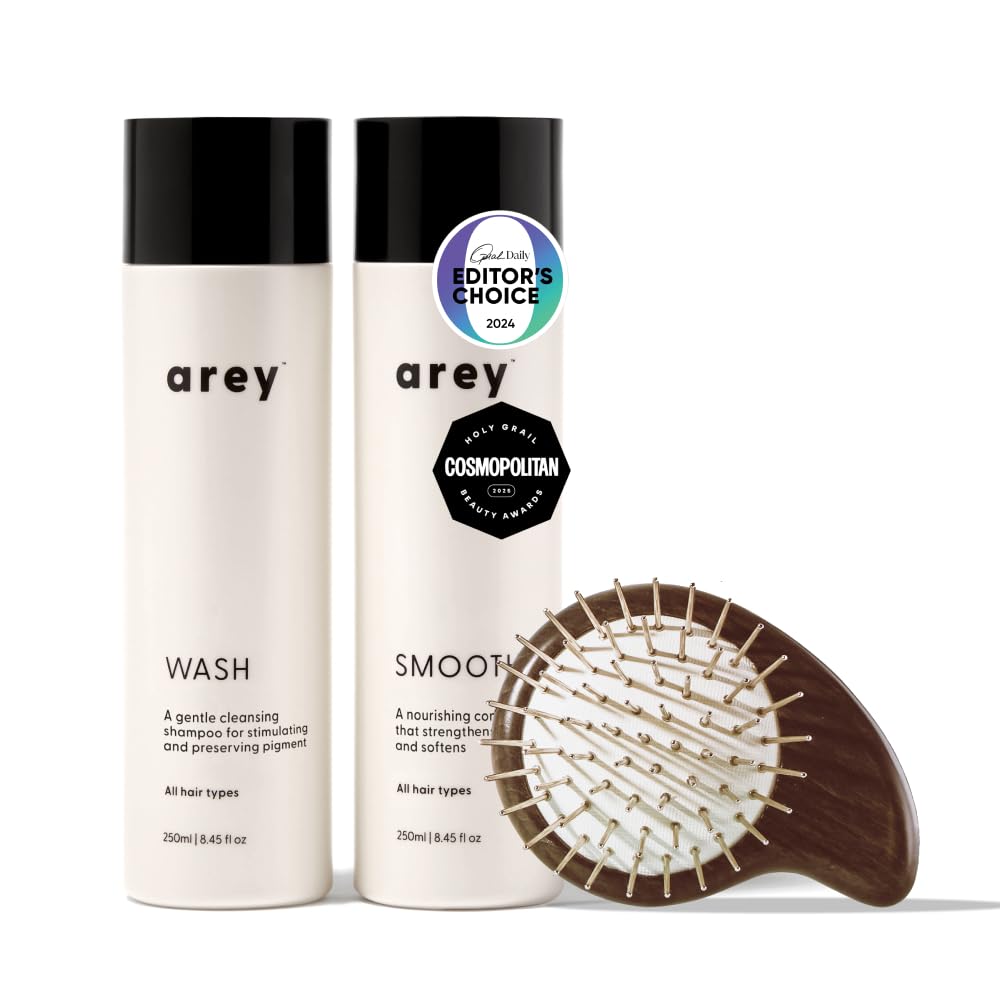 Arey Shower Duo Shampoo & Conditioner Set - Scalp Brush Included | Daily Hair Care for Smoothness & Scalp Health | Vegan