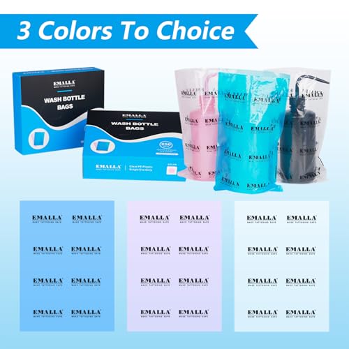 Emalla 250Pcs Pink Tattoo Wash Bottle Bags - Waterproof Sleeves