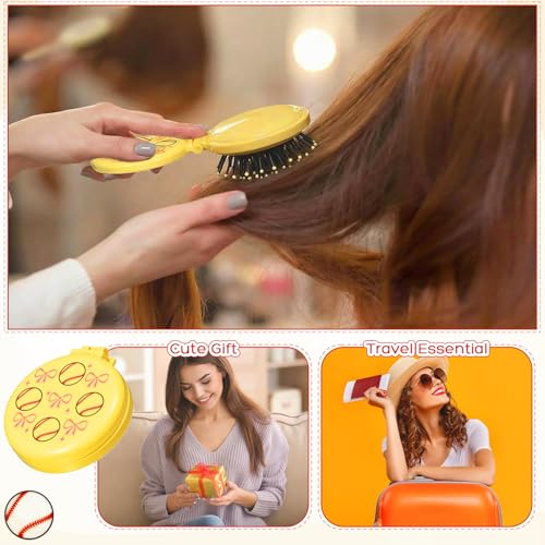12 Pcs Softball Mini Hair Brush with Mirror – Folding Travel Hairbrush Set