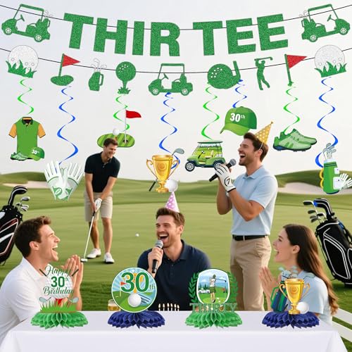 Golf 30th Birthday Decorations - 14 Pcs Golf Themed Party Set
