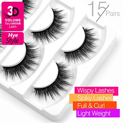 Eliace Natural Cat Eye False Eyelashes 15 Pairs Wispy & Lightweight