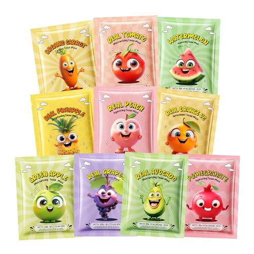AOAZXBB 10 Pcs Kids Fruit Face Masks Set - Moisturizing & Nourishing Skincare