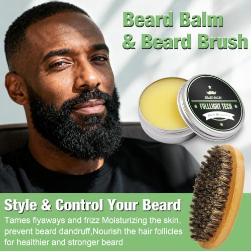 FULLLIGHT TECH Beard Kit with 3 Scented Oils, Sweet Tobacco Wash & Balm - Bay Rum, Coffee, Sweet Tobacco, 5 Fl Oz
