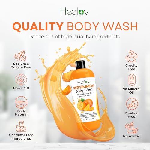 Healov Persimmon Body Wash - Natural Deodorizing Soap for Odor Control