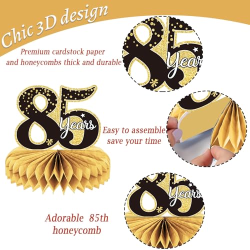 85th Birthday Honeycomb Centerpieces - 9 Pack Table Decorations