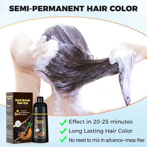 JUANCHI 3-in-1 Dark Brown Hair Dye Shampoo for Gray Coverage - 500ml