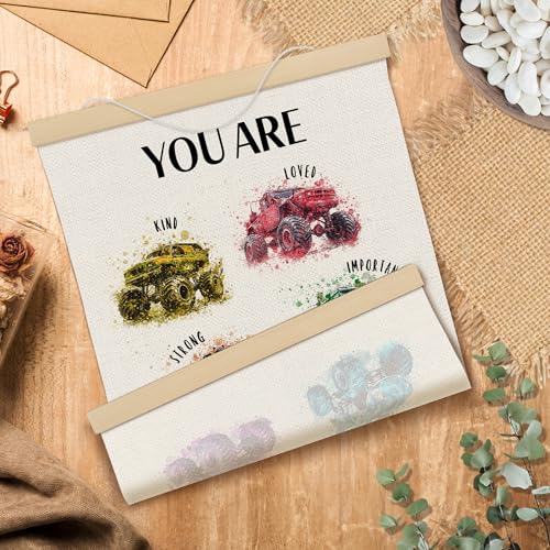 MOTERMATE Watercolor Monster Trucks Wall Art Poster - 12x16 Inch Frame