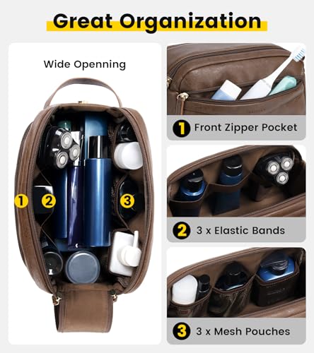 Vorspack Water-Resistant PU Leather Travel Toiletry Bag - Dark Brown