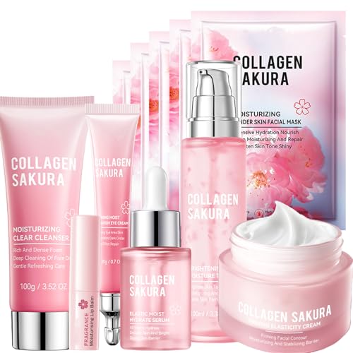 LOTIZUO 11-Piece Cherry Blossom Skincare Set for Hydrating & Anti-Aging