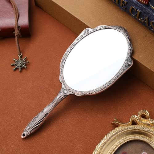 SEWACC Vintage Handheld Makeup Mirror with 360° Rotation