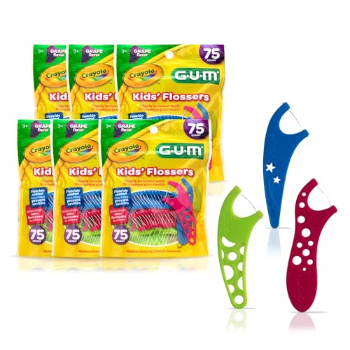 GUM Crayola Kids Floss Picks with Fluoride, Grape Flavor - 75 Count (Pack of 6)
