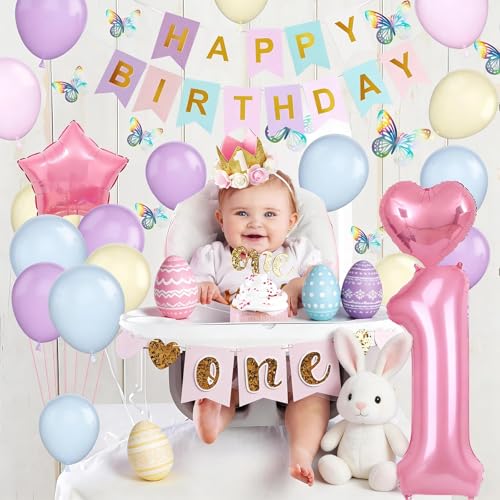 Pastel Macaron 1st Birthday Decoration Set for Girls
