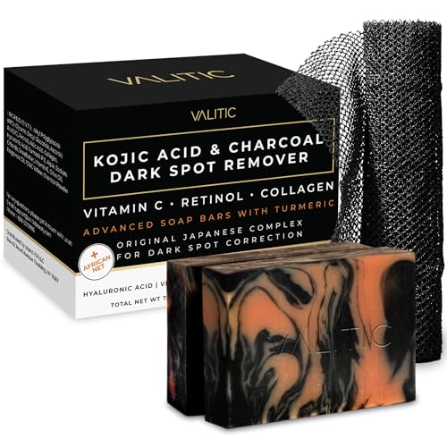 Charcoal Kojic Acid Turmeric Black Soap with African Net - 2 Pack