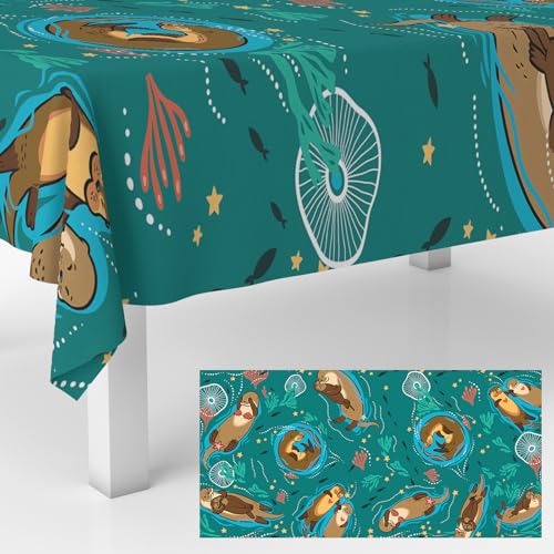 Cute Otter Tablecloth - 53x108 Inch Plastic Table Cover for Parties