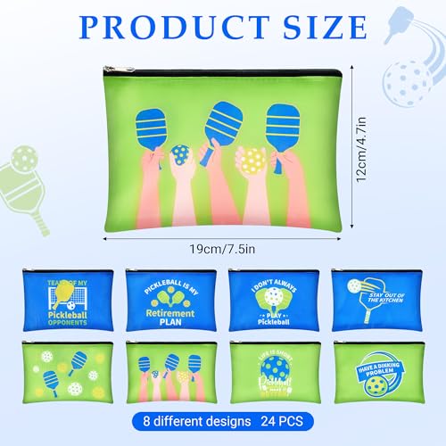 Pickleball Makeup Bags Set - 24 Bright Cosmetic Pouches in Blue Variation