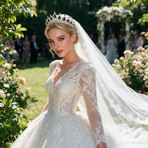 Peacock Blue Crystal Tiara Crown for Women - Bridal Headband