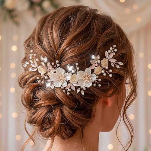 Campsis Bridal Hair Accessories Set - Flower Headband & Hair Vine with Shell Flowers