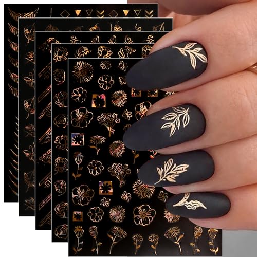 JMEOWIO 12 Sheets Self-Adhesive Floral Nail Art Stickers