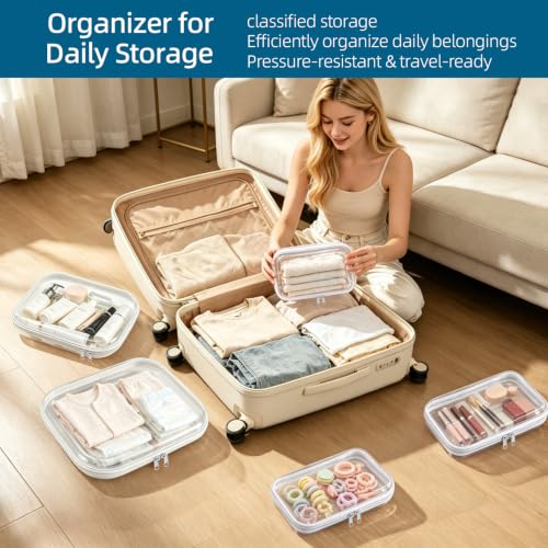 TrueLux 1L+1M+3S Clear Hard Shell Travel & Makeup Organizer Cases