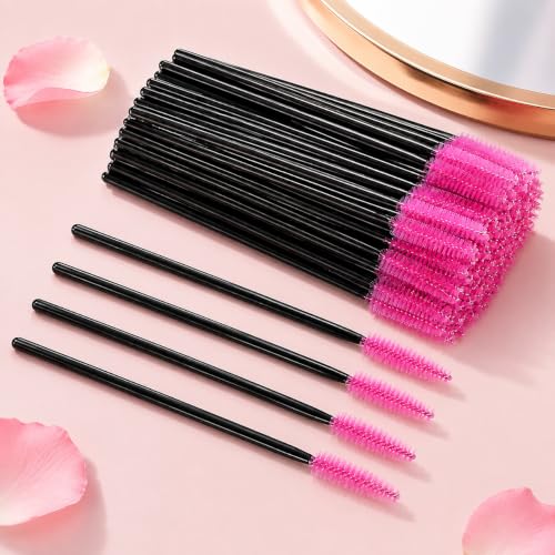 G2PLUS 100Pcs Disposable Rose Eyelash Brushes & Mascara Wands Set - 1in Heads
