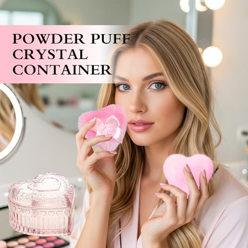 Large Body Powder Puff and Crystal Glass Container Set for Dusting & Shimmer