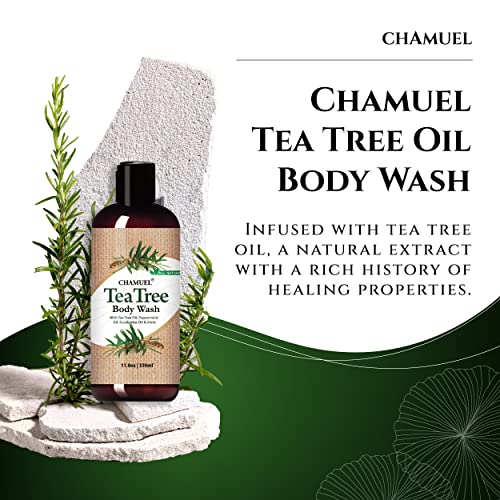 Chamuel Tea Tree Body Wash with Peppermint & Eucalyptus - 11.8oz Antifungal Daily Shower Gel for Itchy Skin & Body Odor