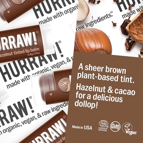 Hurraw! Hazelnut Tinted Organic Lip Balm 3-Pack - Sheer Brown Vegan Natural