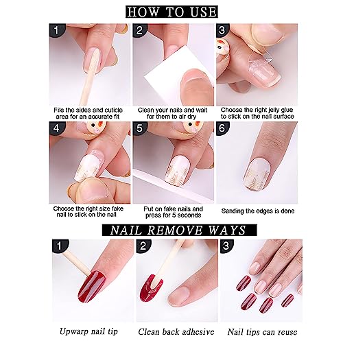 Halloween Design 13 Short French Tip Fake Nails with Glue - Black Bat Nude Acrylic Manicure Tips for Women DIY Party & Holiday, 24Pcs