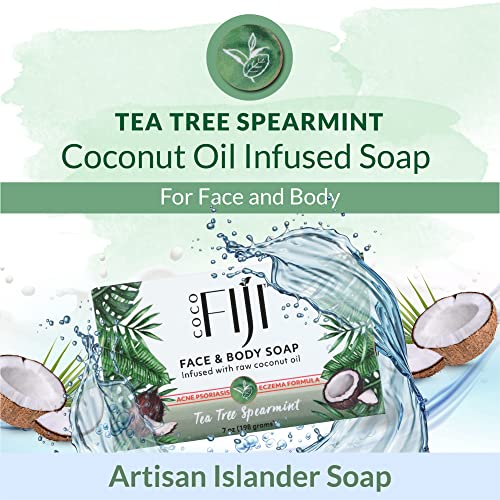 Organic Fiji Coconut Tea Tree Spearmint Soap Bar for Face & Body - 7 oz Pack of 2