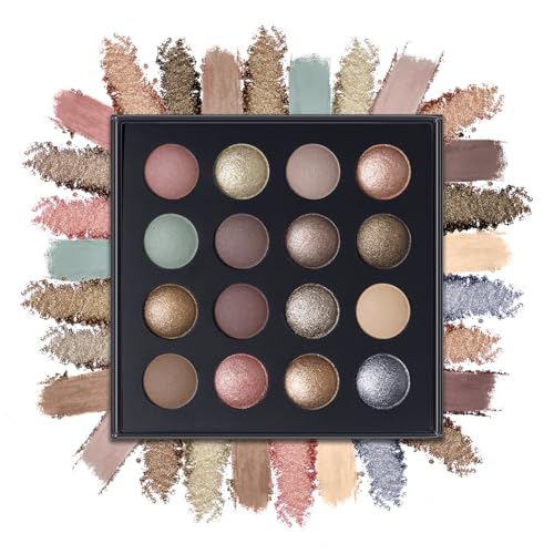 UCANBE 16-Shade Baked Eyeshadow Palette – Matte, Satin & Glitter Neutrals