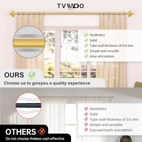 TVWOO Gold Wrap Around Curtain Rod - Adjustable 28-48" Room Darkening