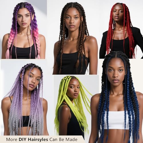 SHUOHAN 24 Inch Jumbo Braiding Hair Extensions - Black to Purple to Rose (6 Pack)