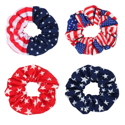 4Pcs American Flag Hair Scrunchies - Patriotic 4th of July Ties