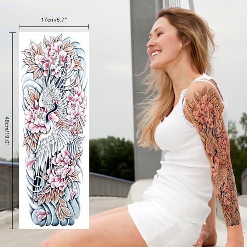 Full Arm Temporary Tattoo Sheets - Pattern A - 12 Pack Waterproof Fake Tattoos
