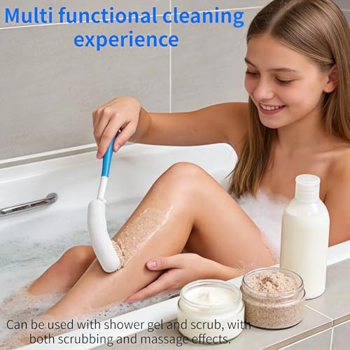 Long Handle Bath Brush for Seniors - 15.35 Inch Exfoliating Scrubber