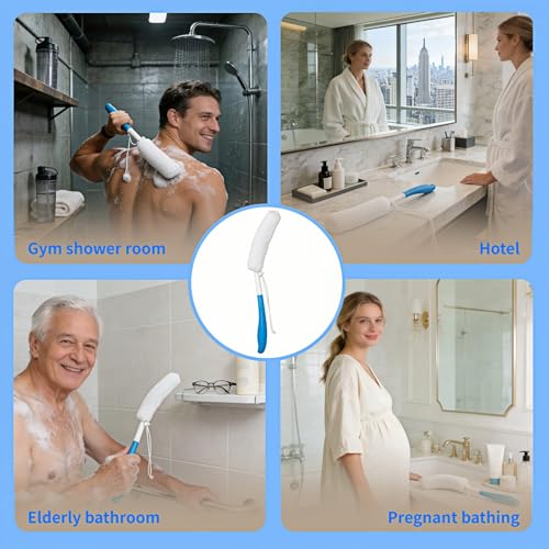 Long Handle Bath Brush for Seniors - 15.35 Inch Exfoliating Scrubber