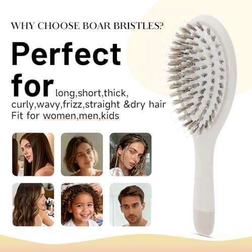 KISMETICS Beige Boar Bristle Hair Brush with Nylon Pins - Detangler & Smoothing