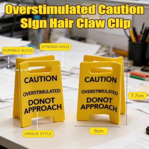 Funny Overstimulated Caution Sign Hair Claw Clip for Thick Hair