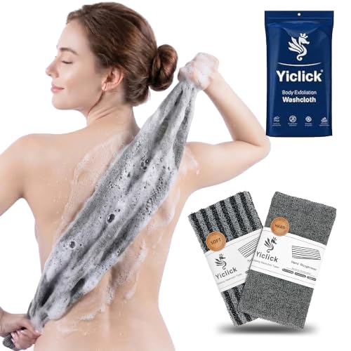 Yiclick Black Exfoliating Washcloth Towel for Shower & Back Scrubbing