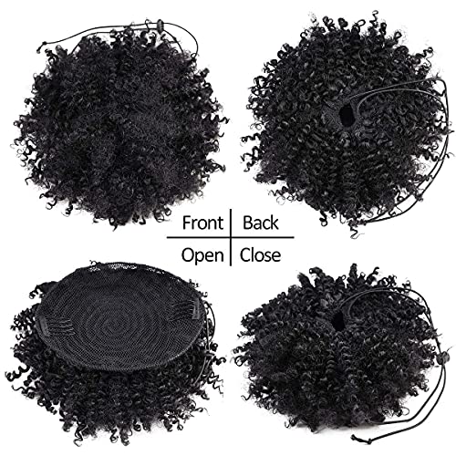 YIBANG 2Pcs Afro Puff Drawstring Ponytail - Short Kinky Curly Hairpiece (1B)