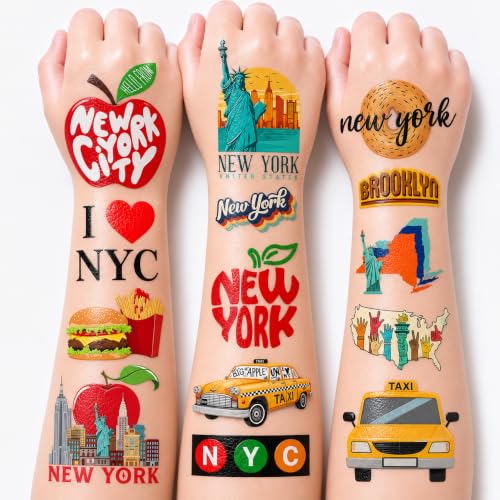60 Pre-Cut NYC Themed Temporary Tattoos for Kids Parties