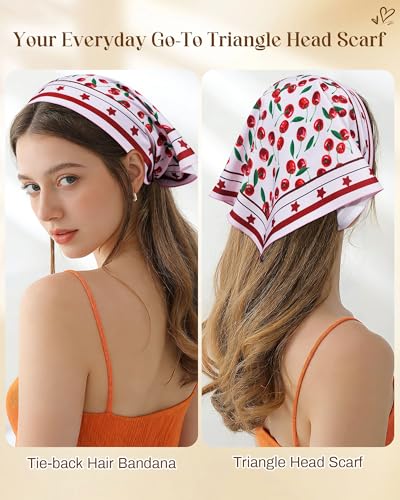 Mesovor Cherry 3 Pack Triangle Tie-Back Headbands - Stylish Hair Scarf Set