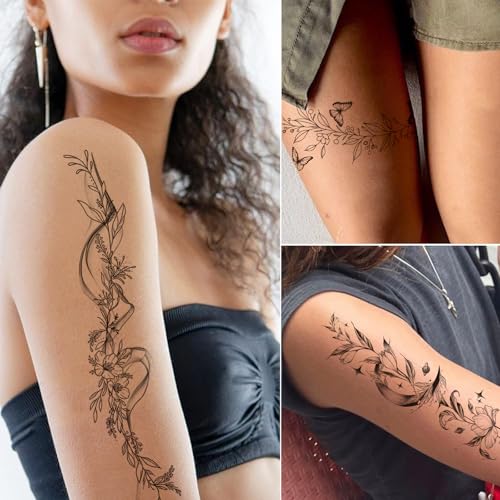 Tazimi 24 Sheets Black Flower Temporary Tattoos for Women & Girls