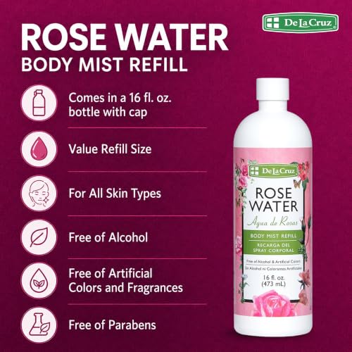De La Cruz Rose Water Body & Hair Mist - 16 Fl Oz Refill