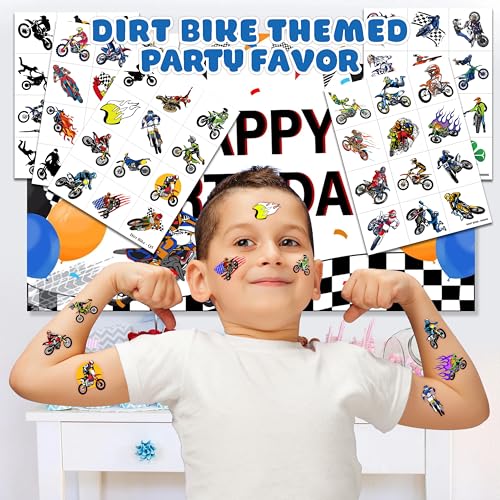 60 PCS Dirt Bike Temporary Tattoos - Waterproof Kids Party Favors